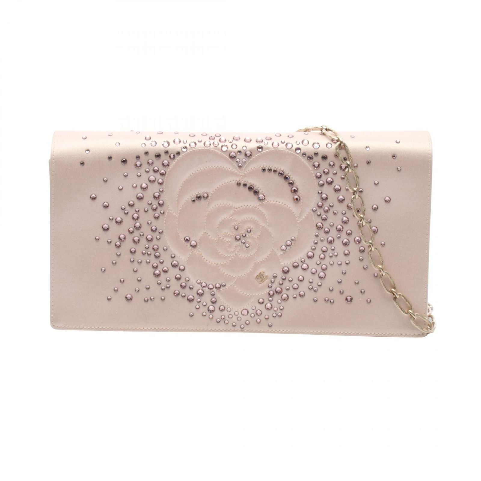 Chanel Shoulder Bag Camellia CC Logo Light Pink Fabric Chain Clutch