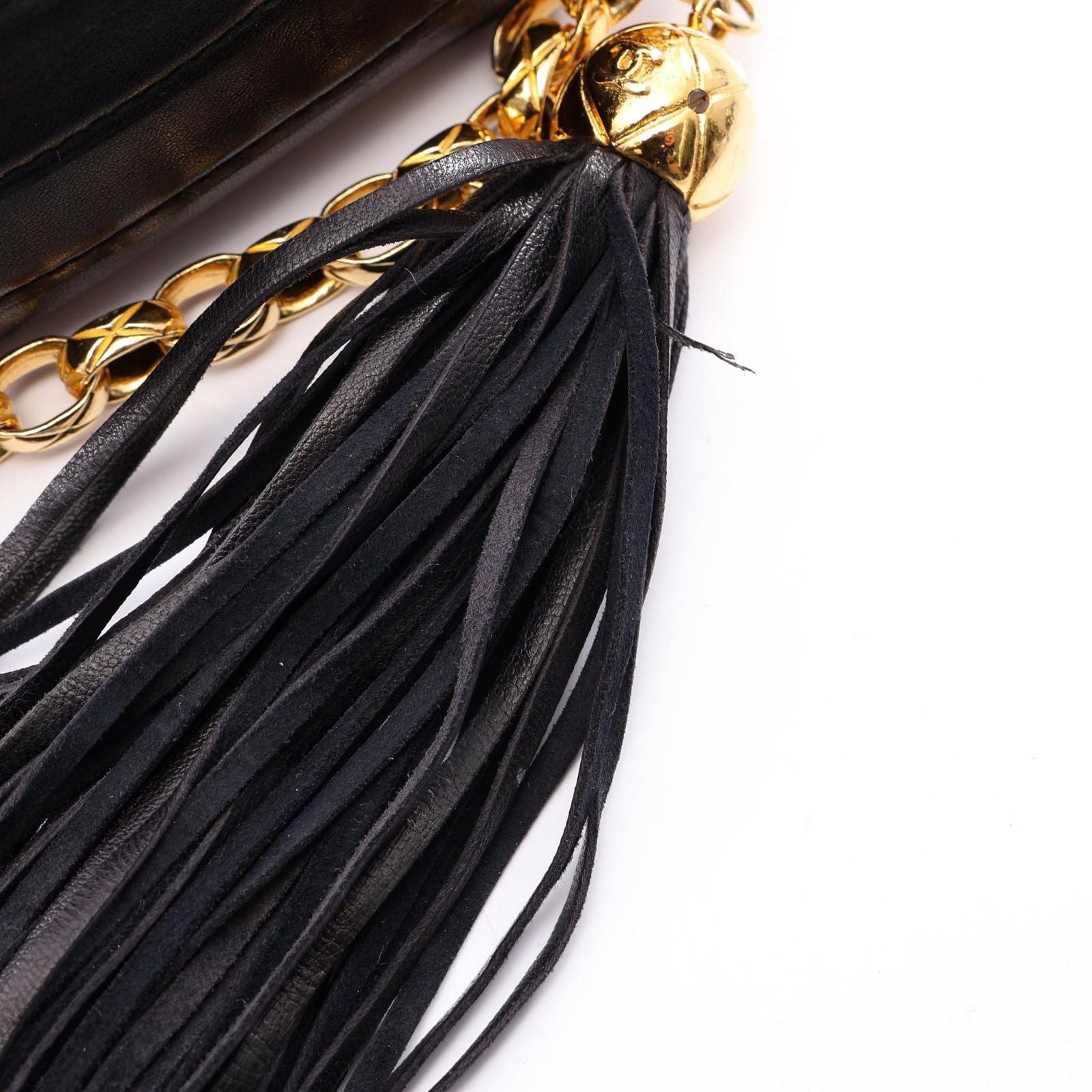 Chanel Shoulder Bag Mademoiselle Tassel Black Lambskin Fringe Mini Chain — view 8