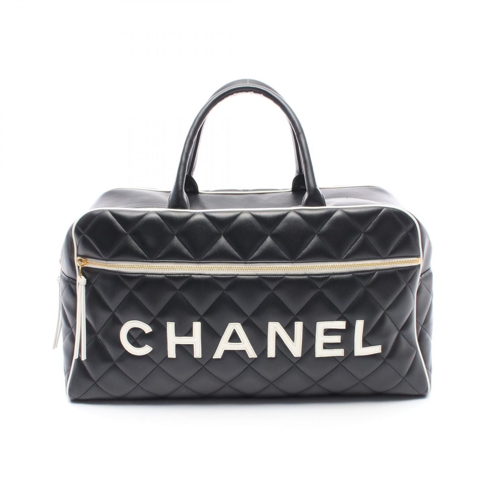 Chanel Quilted Bowling Bag Black Leather