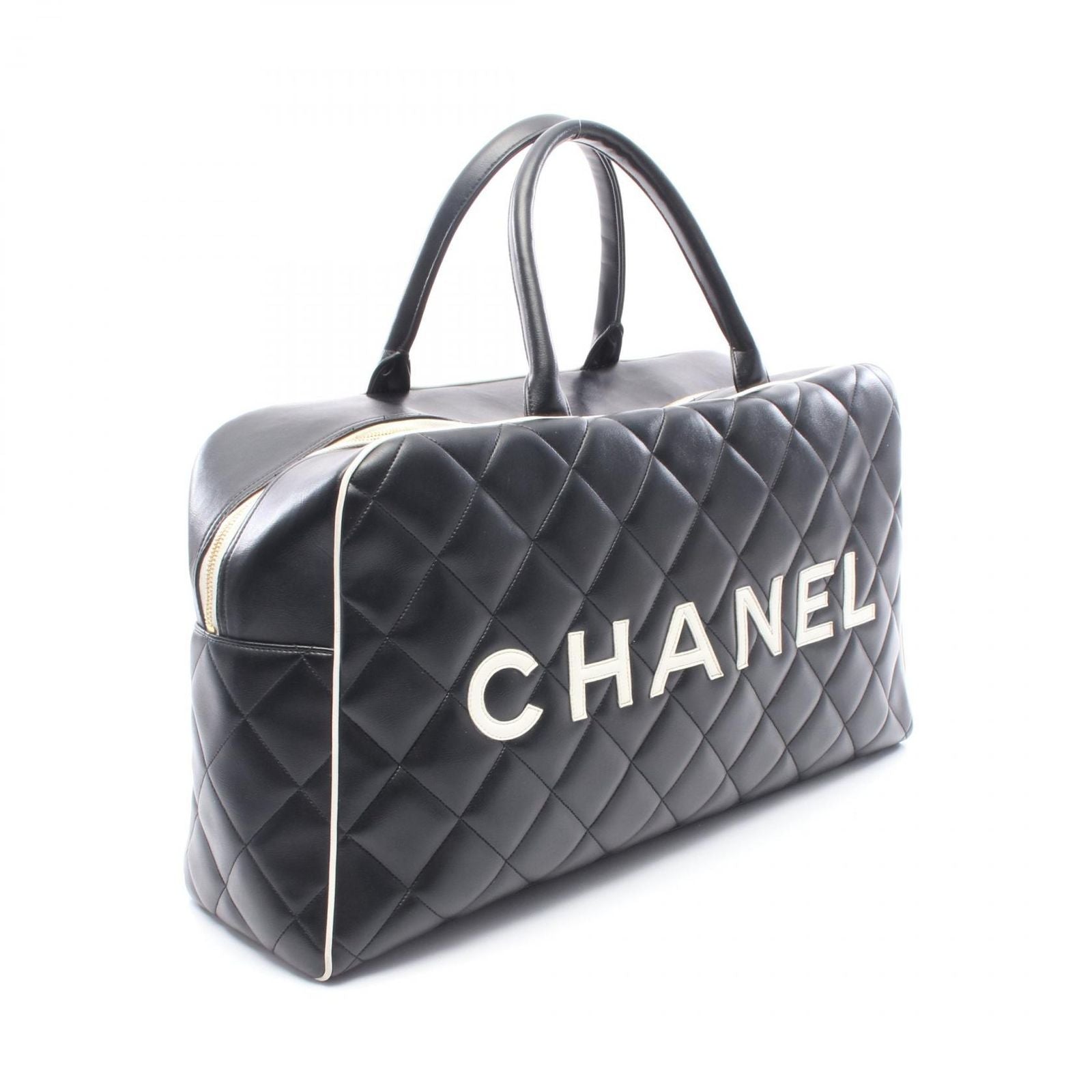 Chanel Quilted Bowling Bag Black Leather — view 2
