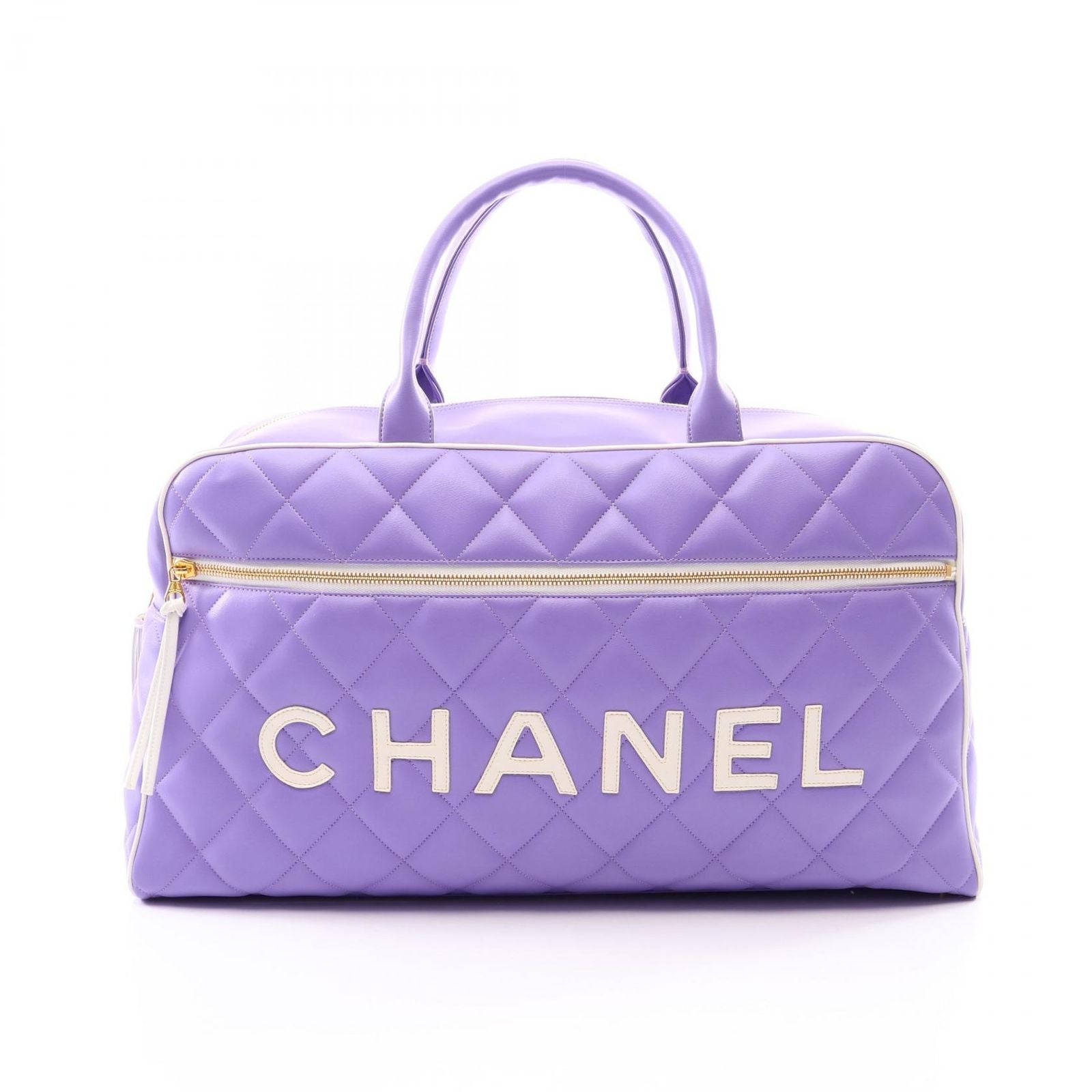 Chanel Boston Bag Quilted Purple Leather
