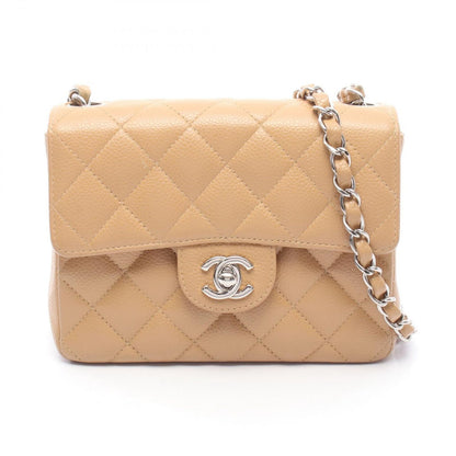 Chanel Shoulder Bag Mini Quilted Beige Caviar Leather Chain