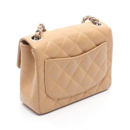 Chanel Shoulder Bag Mini Quilted Beige Caviar Leather Chain — view 2