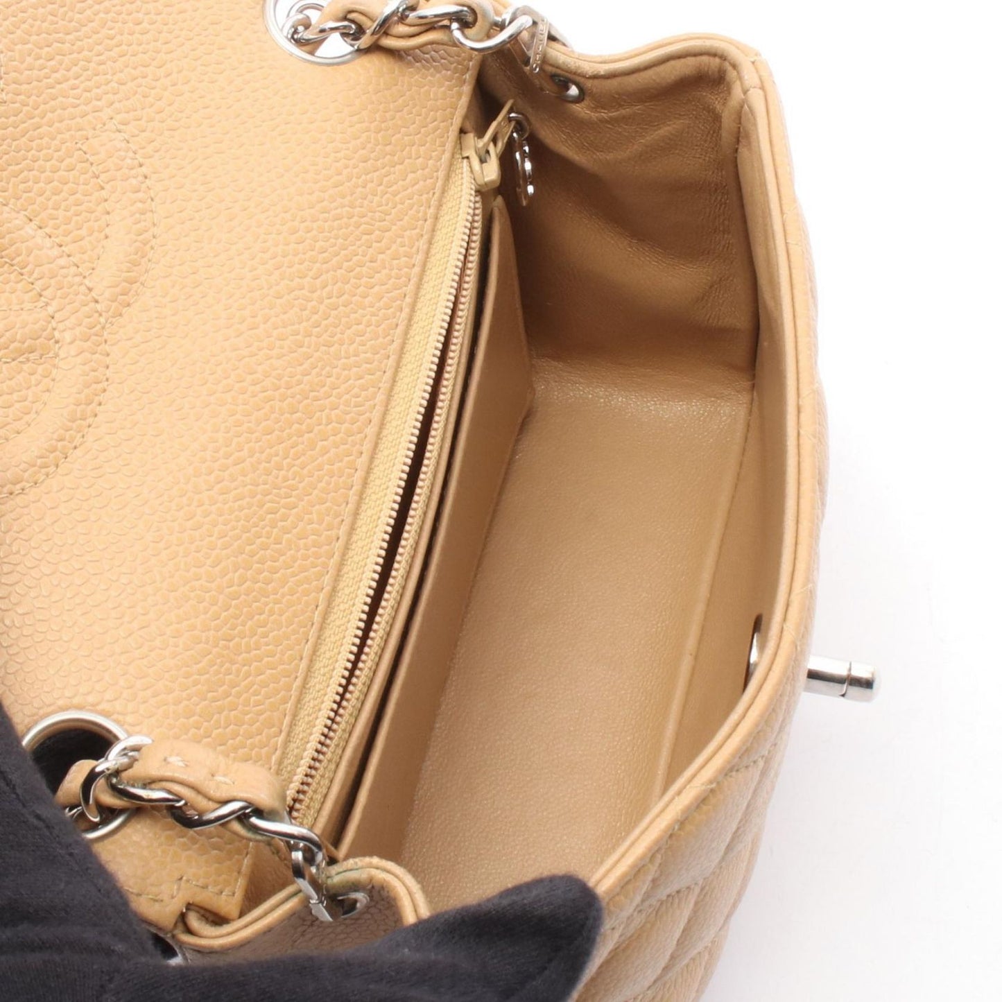 Chanel Shoulder Bag Mini Quilted Beige Caviar Leather Chain — view 3