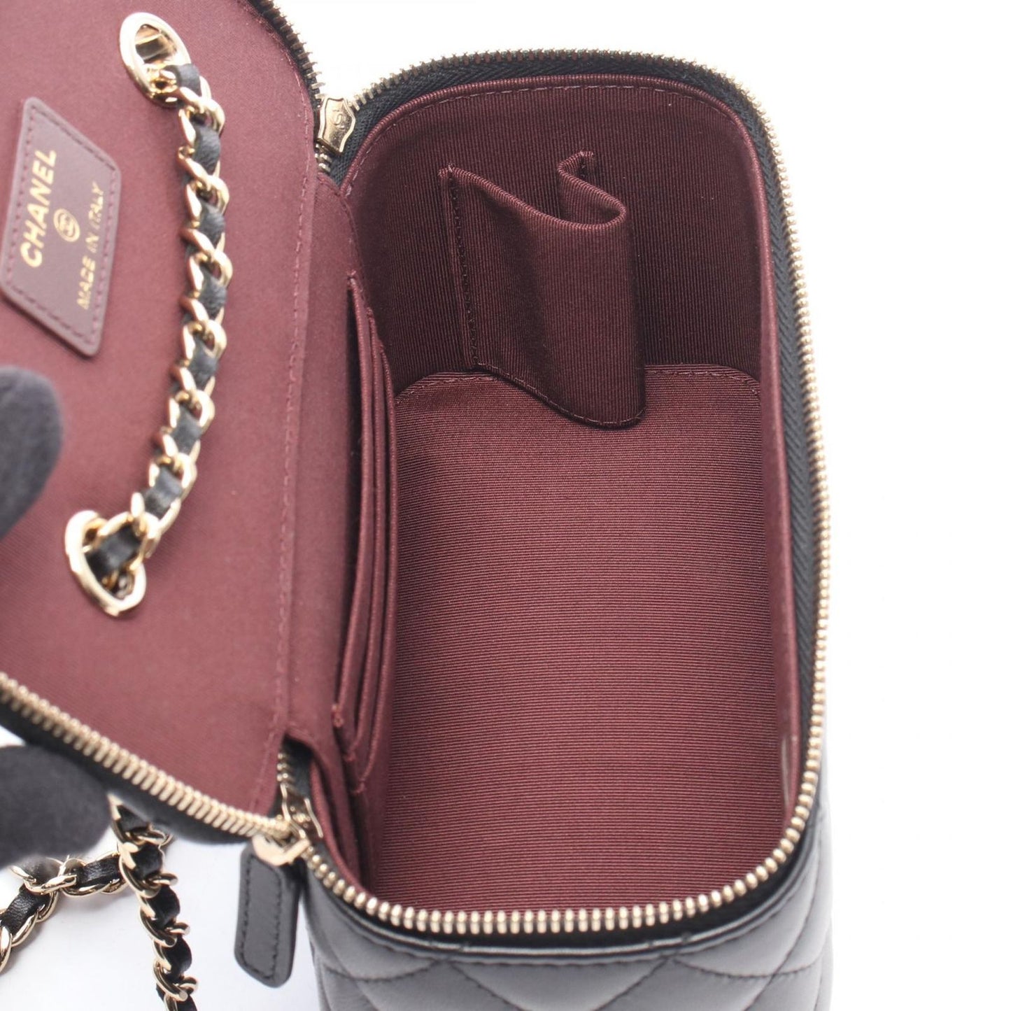 Chanel Shoulder Bag Quilted Vanity Black Lambskin Chain — view 3