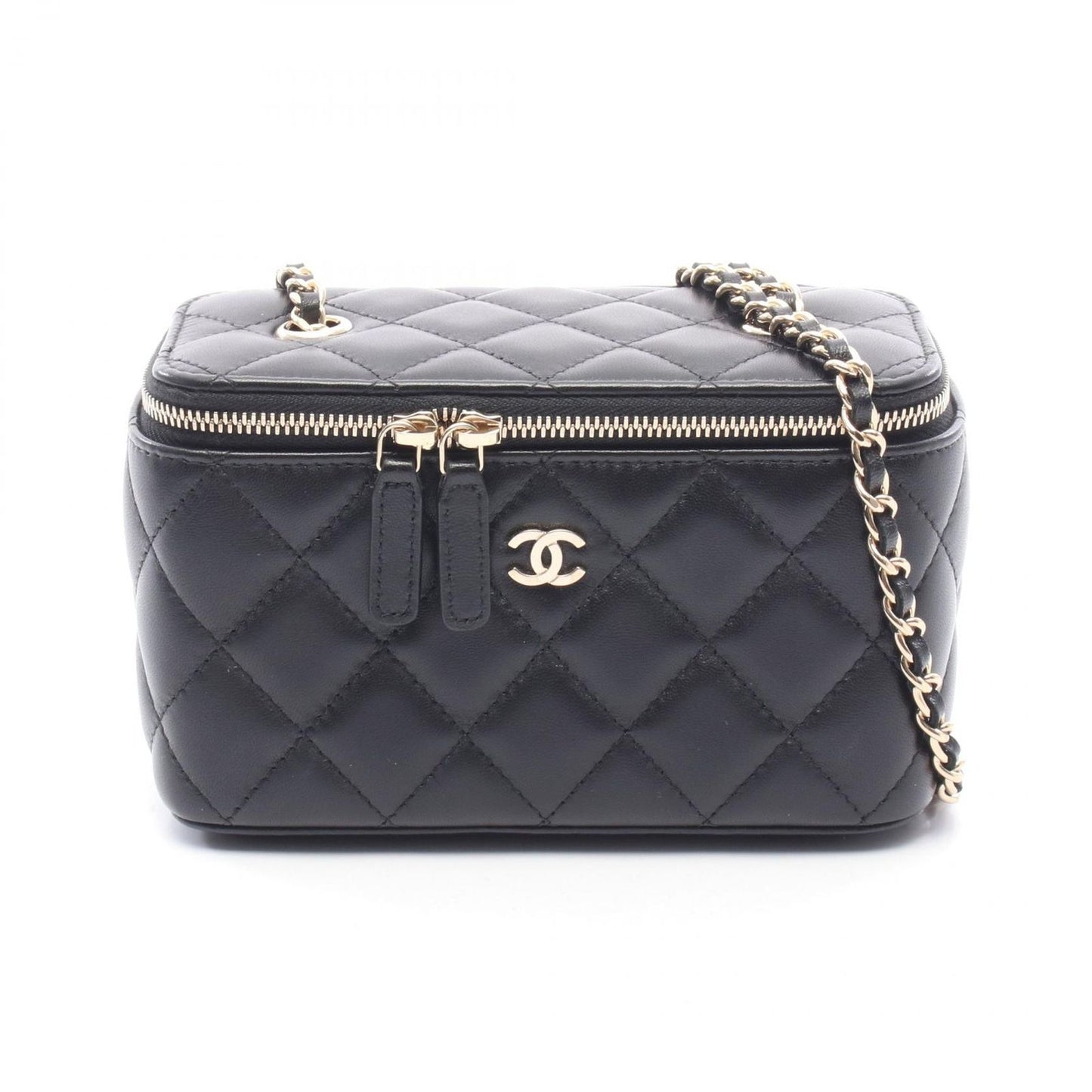 Chanel Shoulder Bag Quilted Vanity Black Lambskin Chain