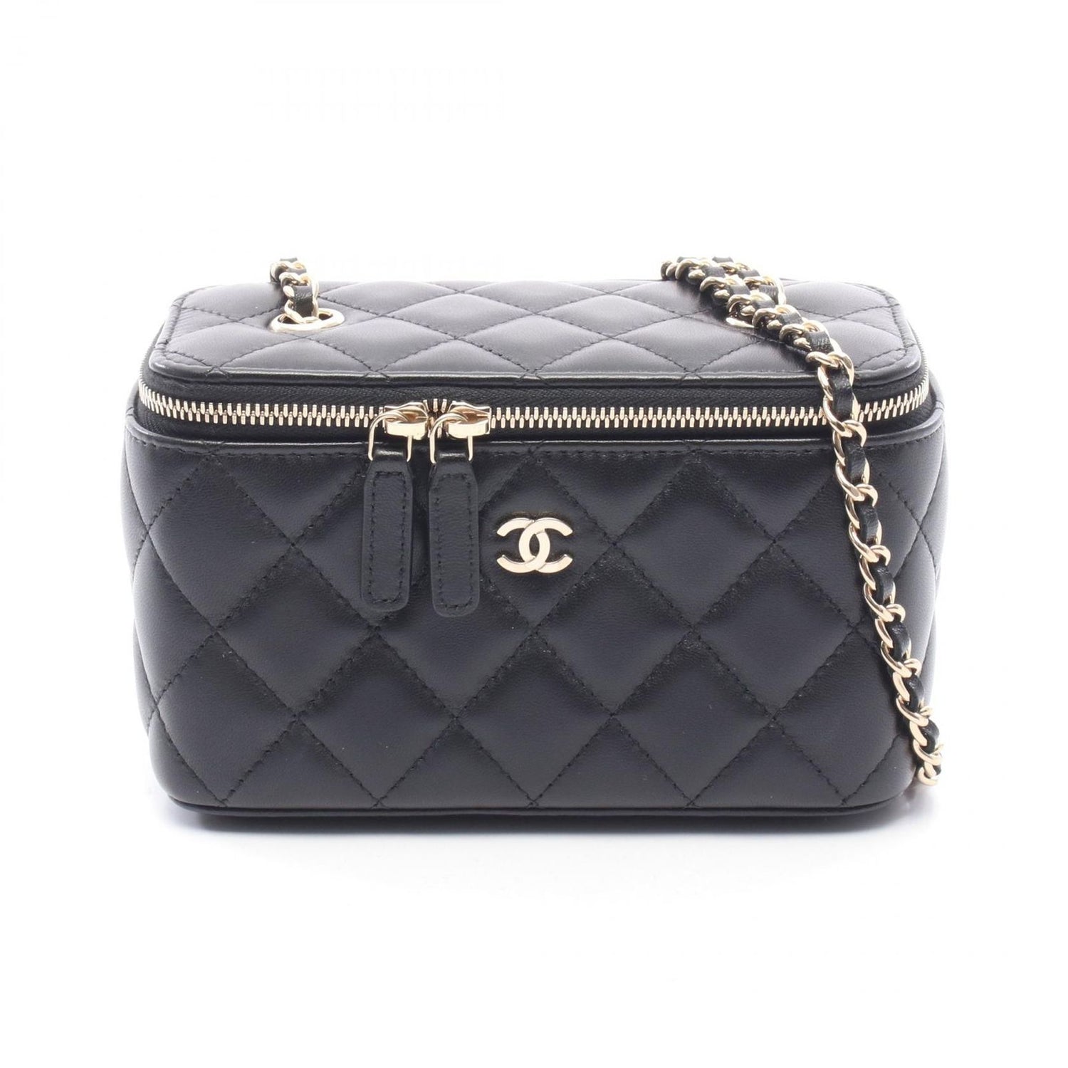 Chanel Shoulder Bag Quilted Vanity Black Lambskin Chain