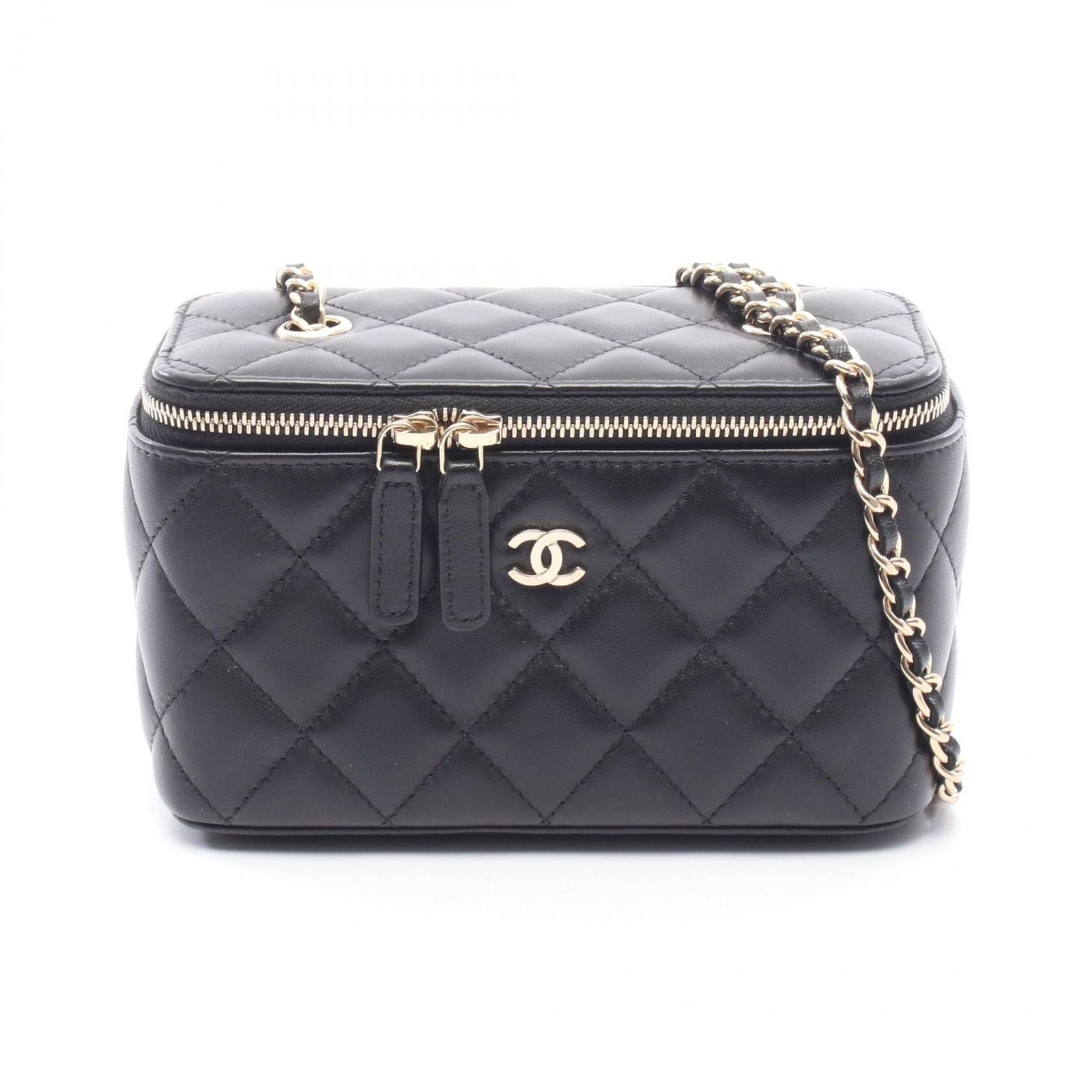 Chanel Shoulder Bag Quilted Vanity Black Lambskin Chain