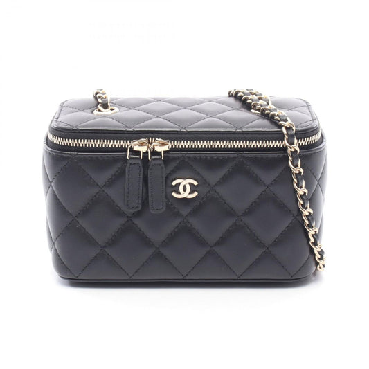 Chanel Shoulder Bag Quilted Vanity Black Lambskin Chain