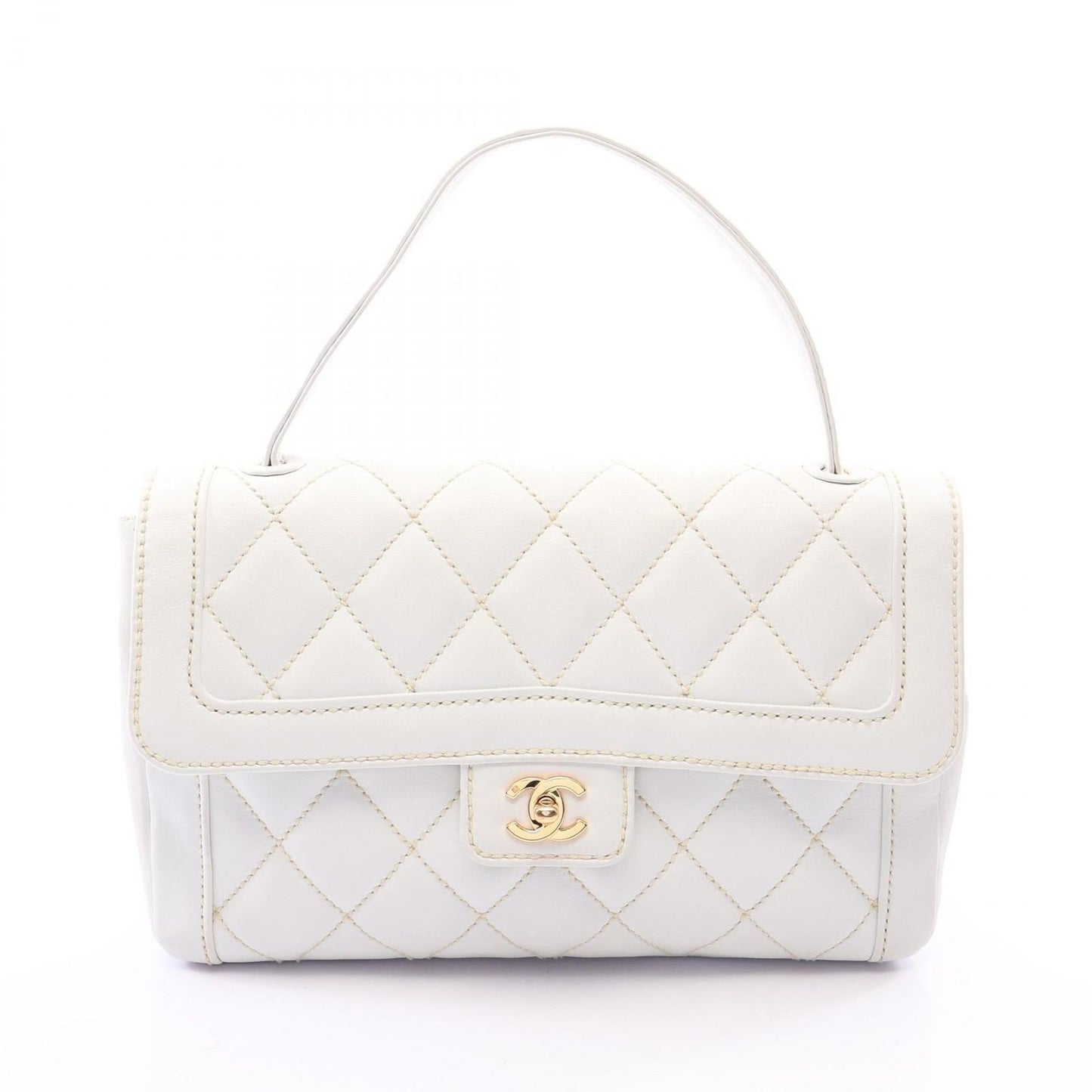 Chanel Handbag Wild Stitch Top Handle White Leather