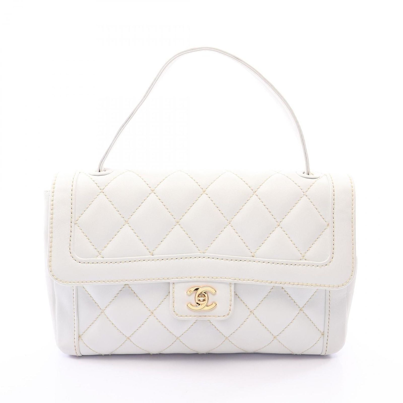 Chanel Handbag Wild Stitch Top Handle White Leather