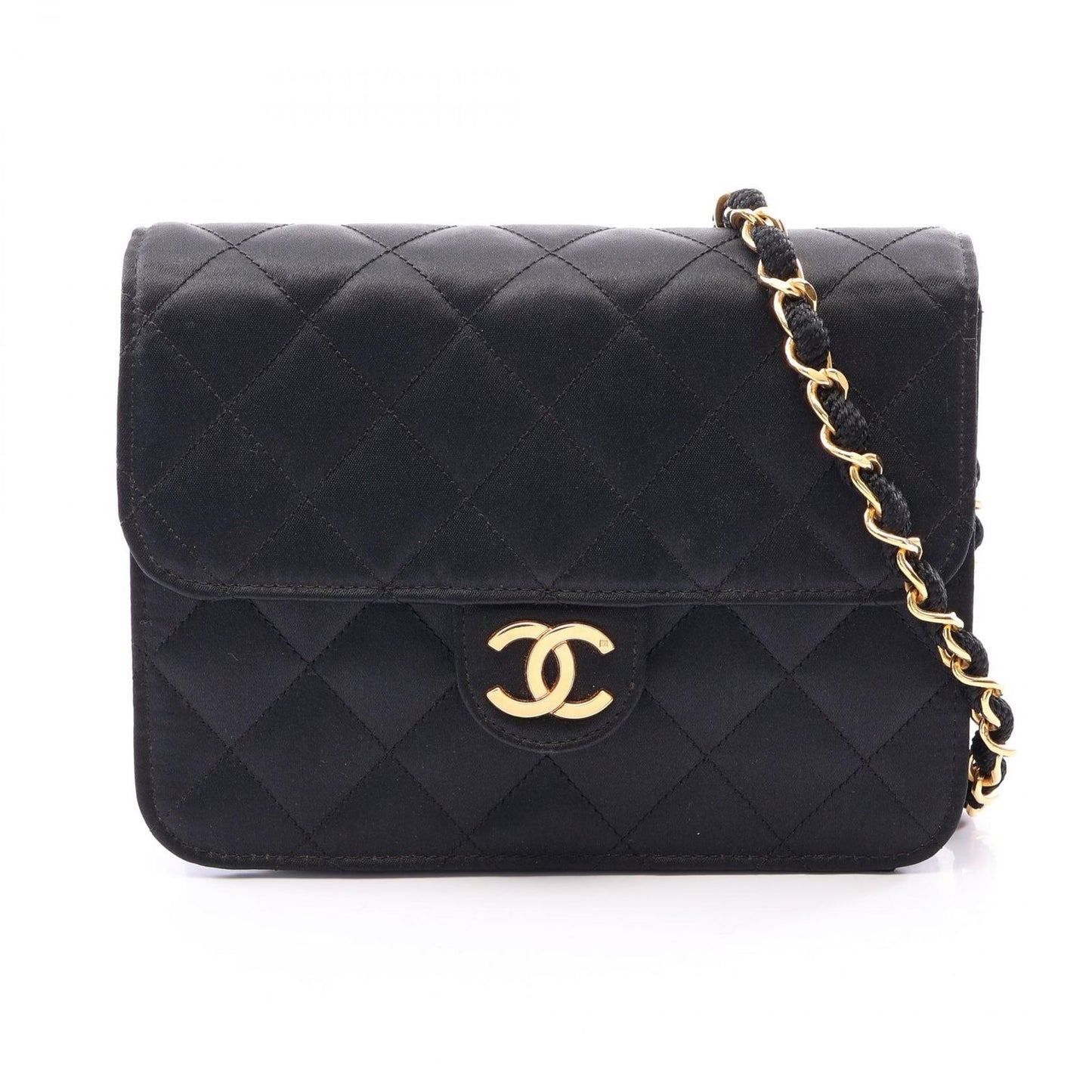 Chanel Shoulder Bag Quilted Black Fabric Mini Chain