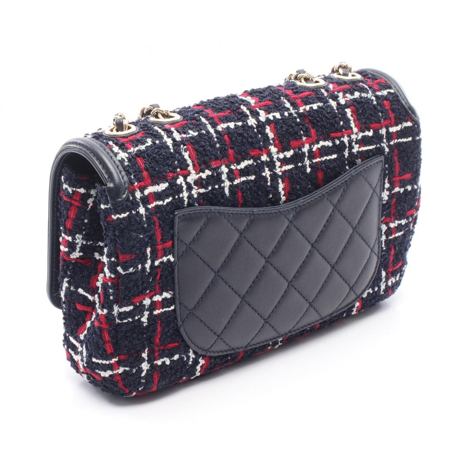 Chanel Shoulder Bag CC Filigree Navy Red Fabric Leather CC Quilted Chain — view 2
