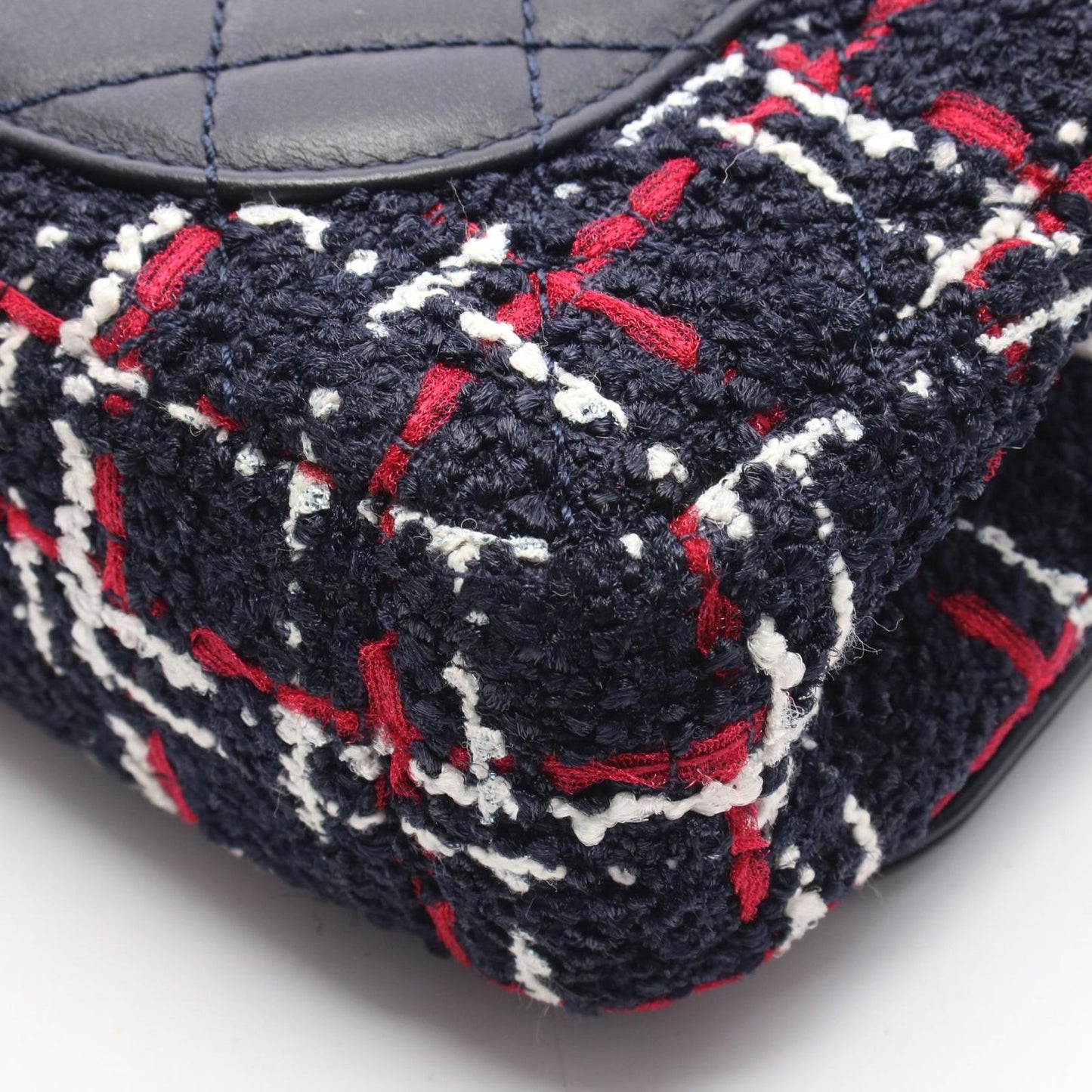 Chanel Shoulder Bag CC Filigree Navy Red Fabric Leather CC Quilted Chain — view 8