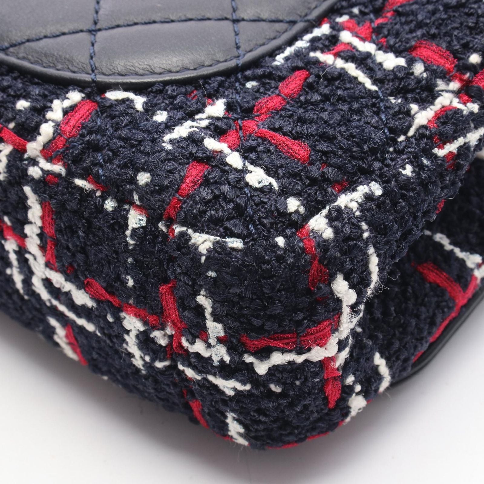 Chanel Shoulder Bag CC Filigree Navy Red Fabric Leather CC Quilted Chain — view 8