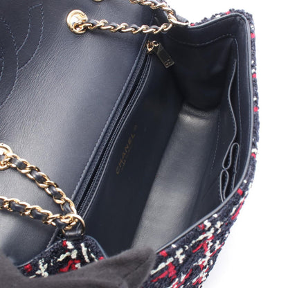 Chanel Shoulder Bag CC Filigree Navy Red Fabric Leather CC Quilted Chain — view 3