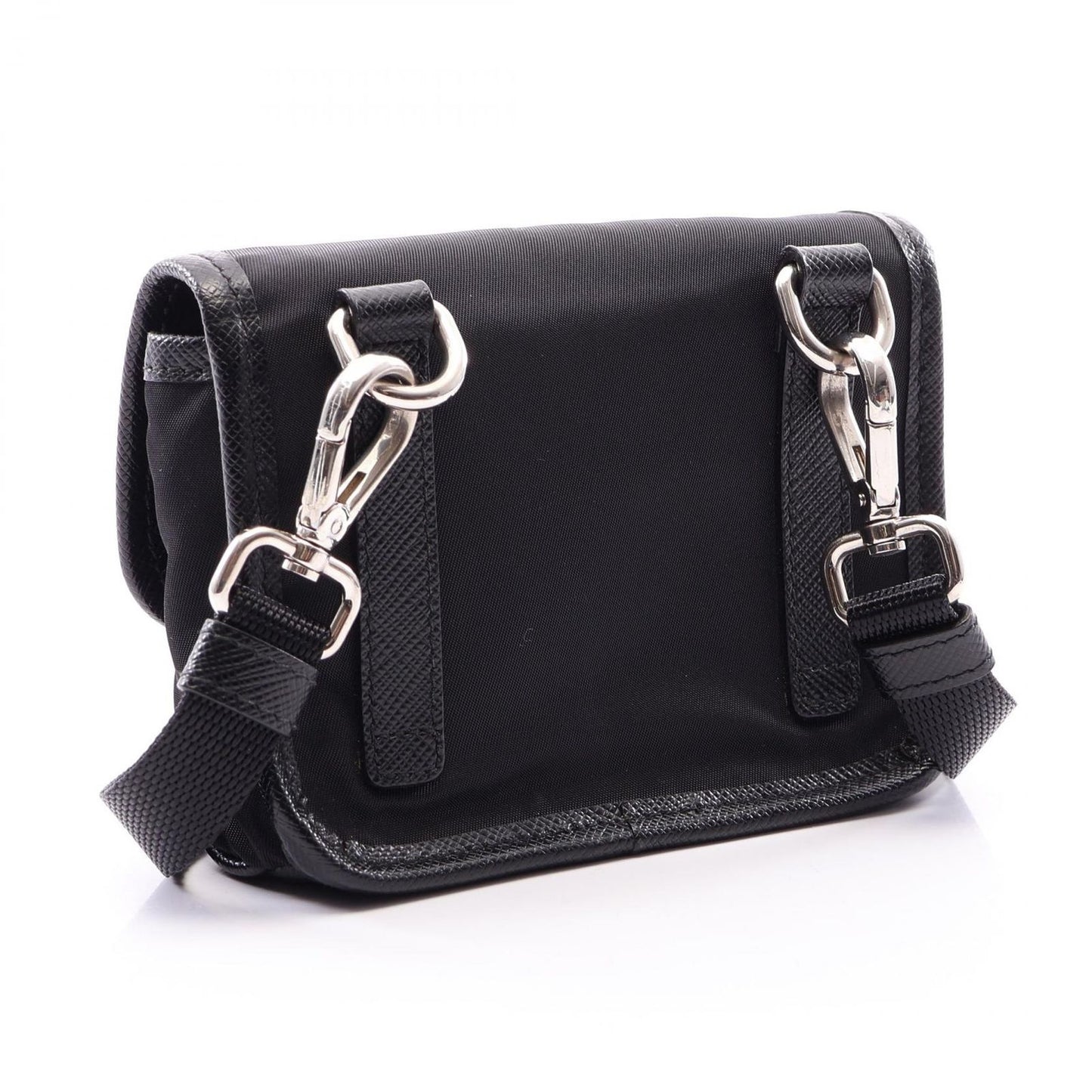 Prada Shoulder Bag Triangle Logo Black Nylon Saffiano Leather Pochette — view 2