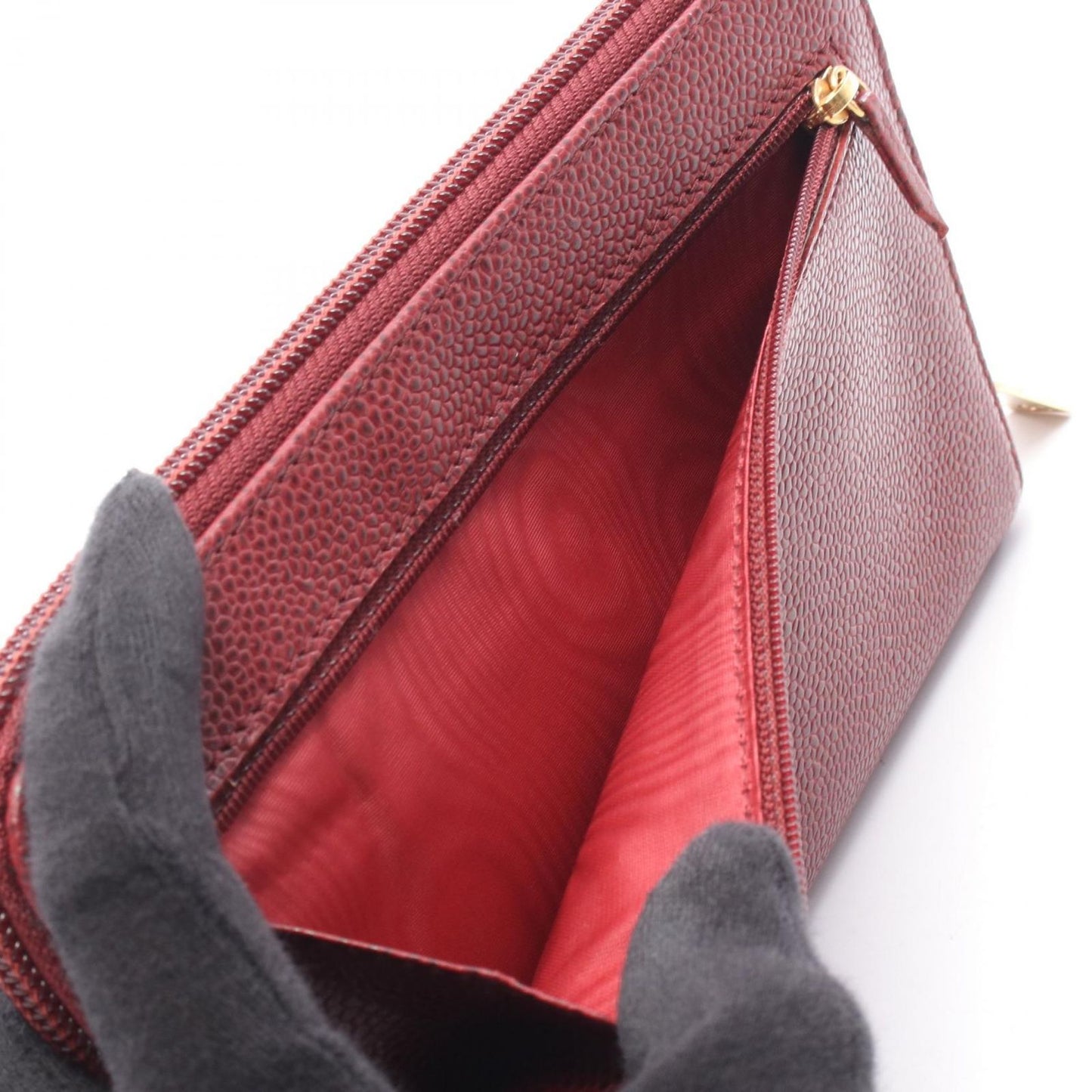 Chanel Round Wallet CC Logo Wine Red Caviar Leather — view 6