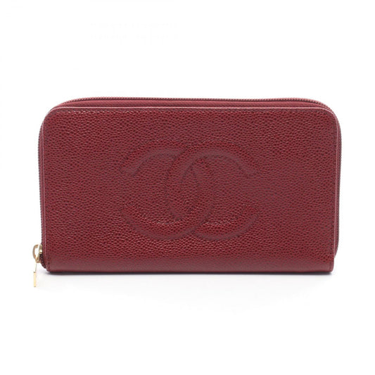 Chanel Round Wallet CC Logo Wine Red Caviar Leather