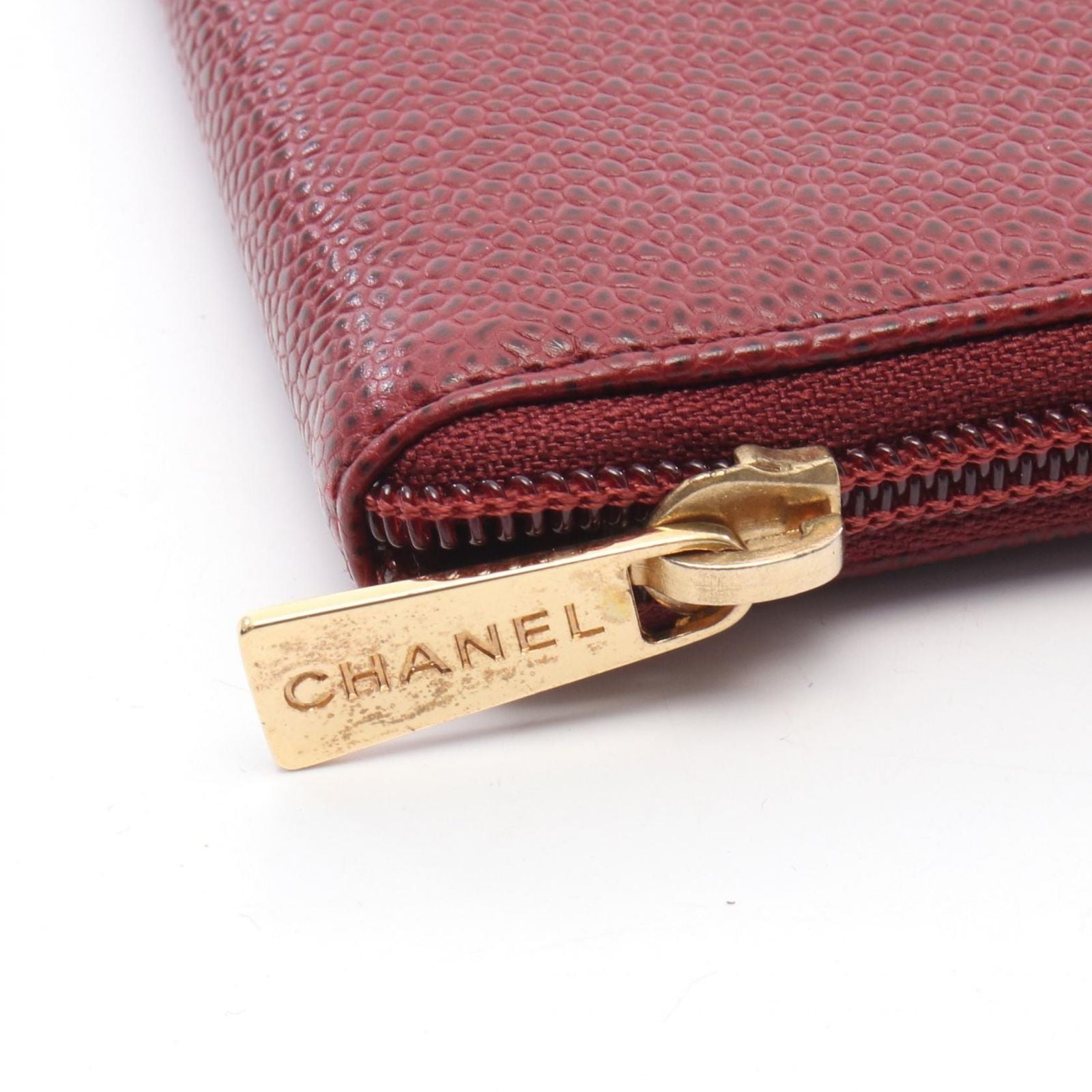 Chanel Round Wallet CC Logo Wine Red Caviar Leather — view 8