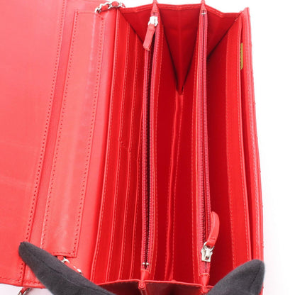 Chanel Shoulder Bag Quilted Red Lambskin Chain Wallet — view 3