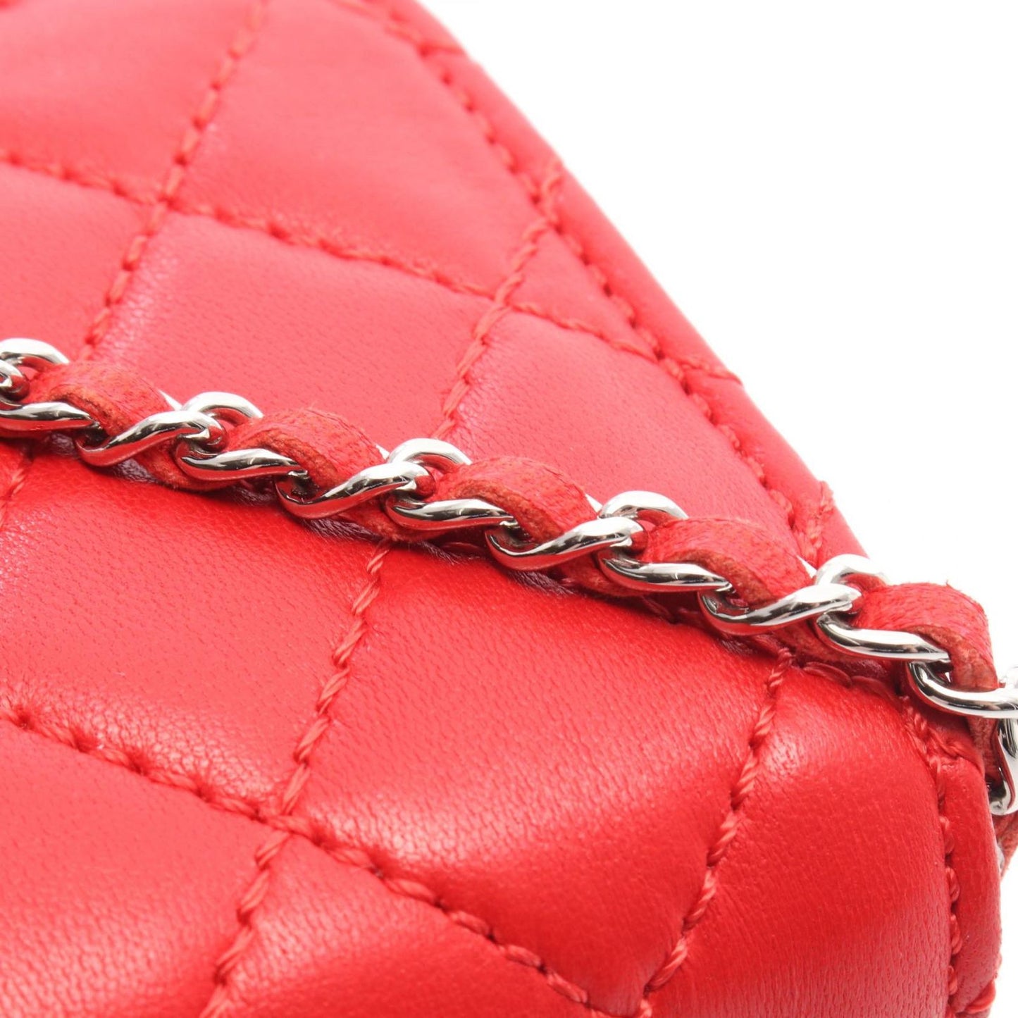 Chanel Shoulder Bag Quilted Red Lambskin Chain Wallet — view 7