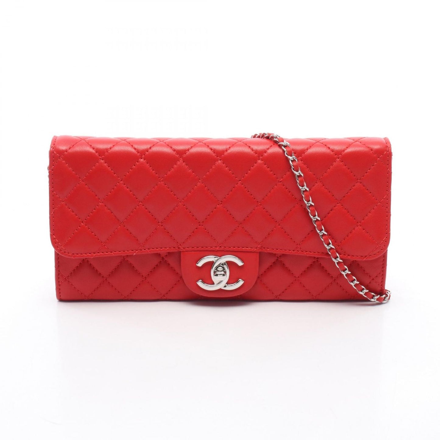 Chanel Shoulder Bag Quilted Red Lambskin Chain Wallet