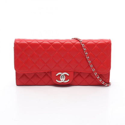 Chanel Shoulder Bag Quilted Red Lambskin Chain Wallet