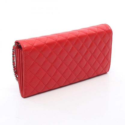 Chanel Shoulder Bag Quilted Red Lambskin Chain Wallet — view 2