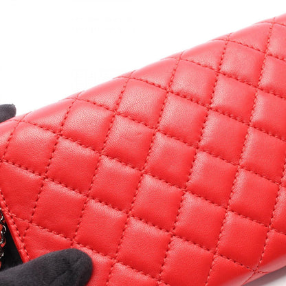 Chanel Shoulder Bag Quilted Red Lambskin Chain Wallet — view 6