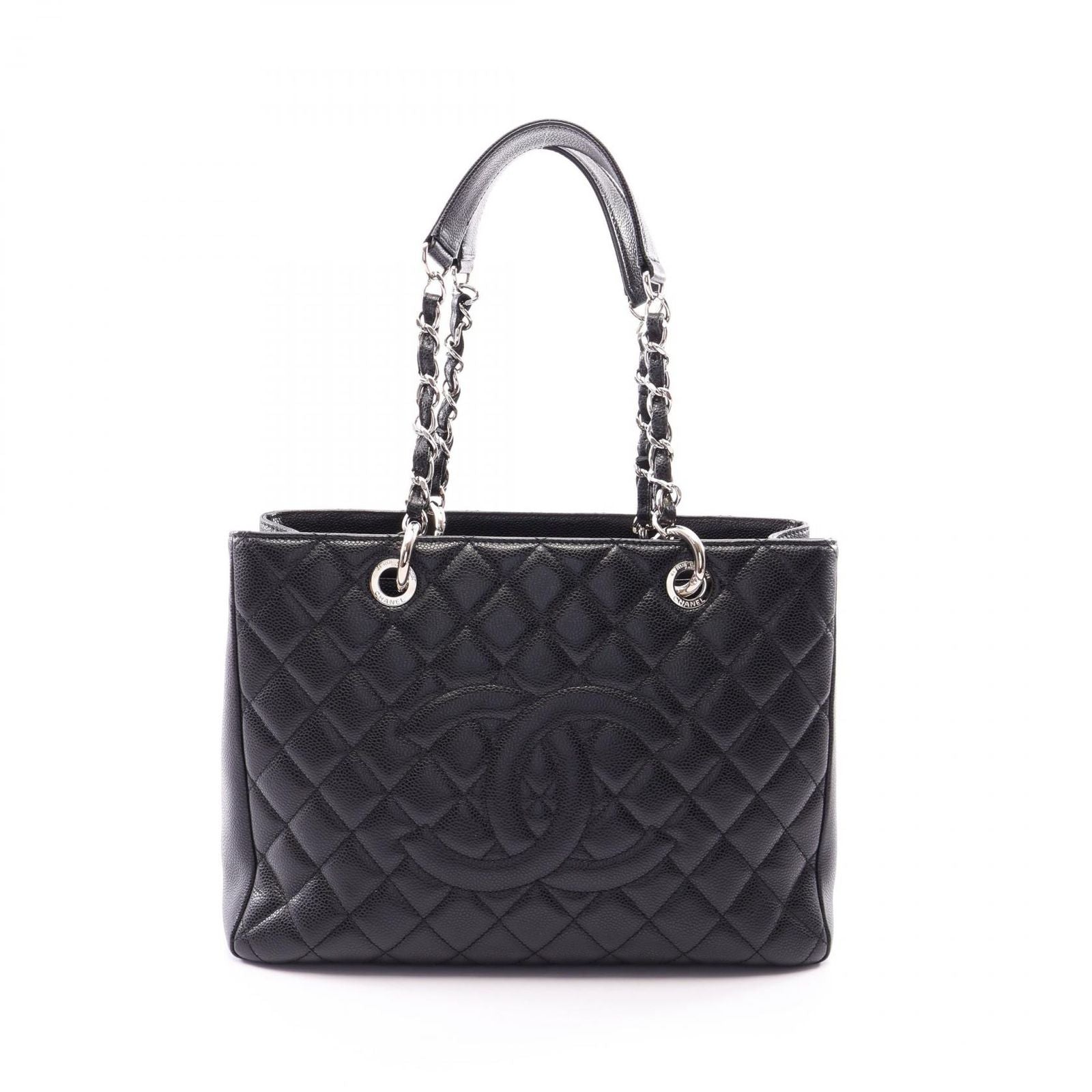 Chanel Tote Quilted Grand Shopping GST Black Caviar Leather Chain