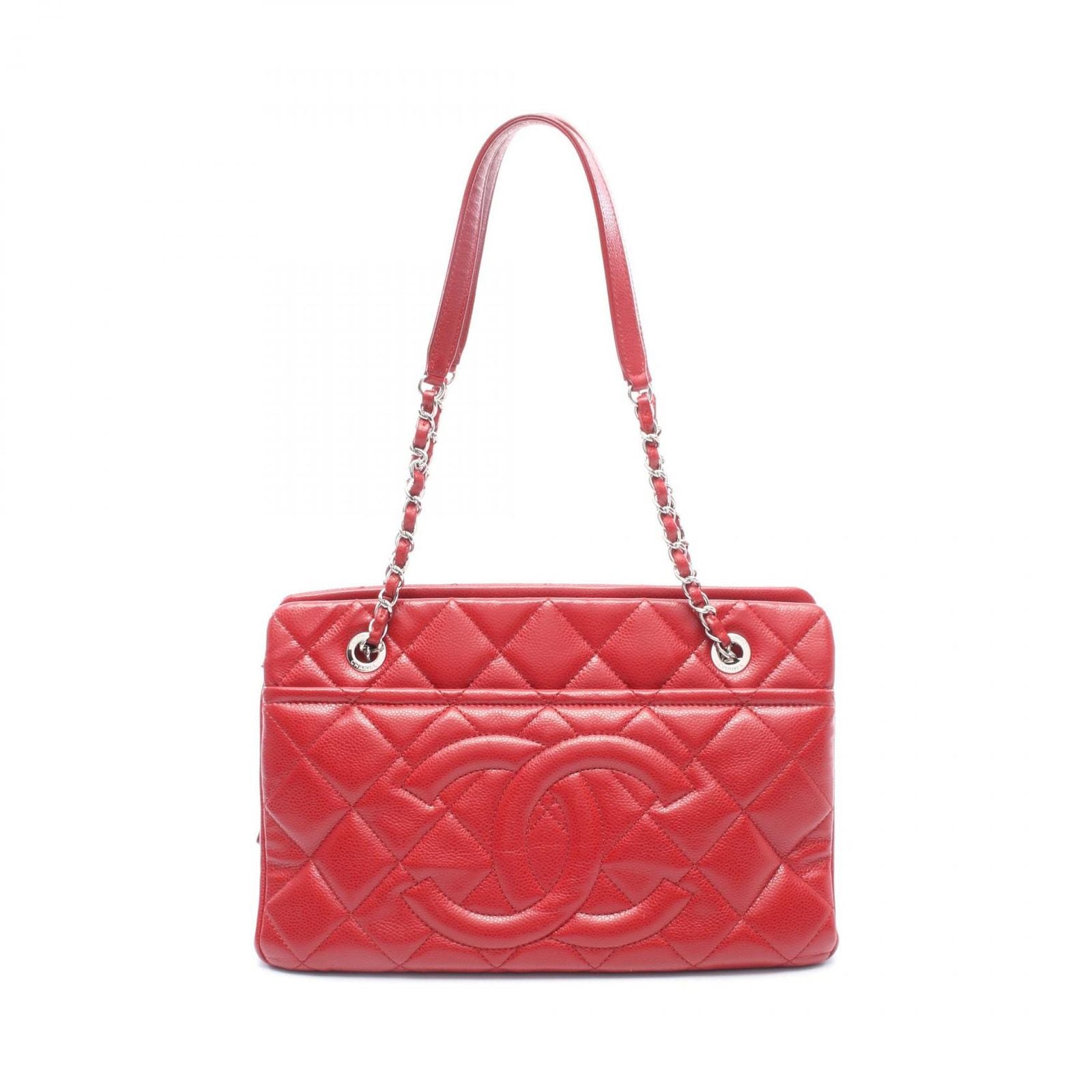 Chanel Tote Quilted CC Logo Red Caviar Leather CC Chain