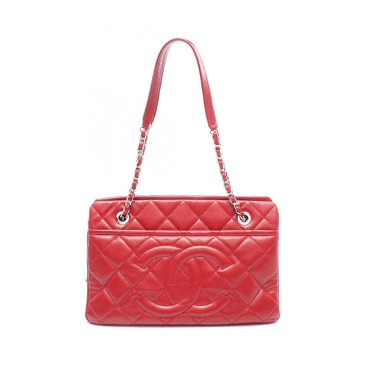 Chanel Tote Quilted CC Logo Red Caviar Leather CC Chain