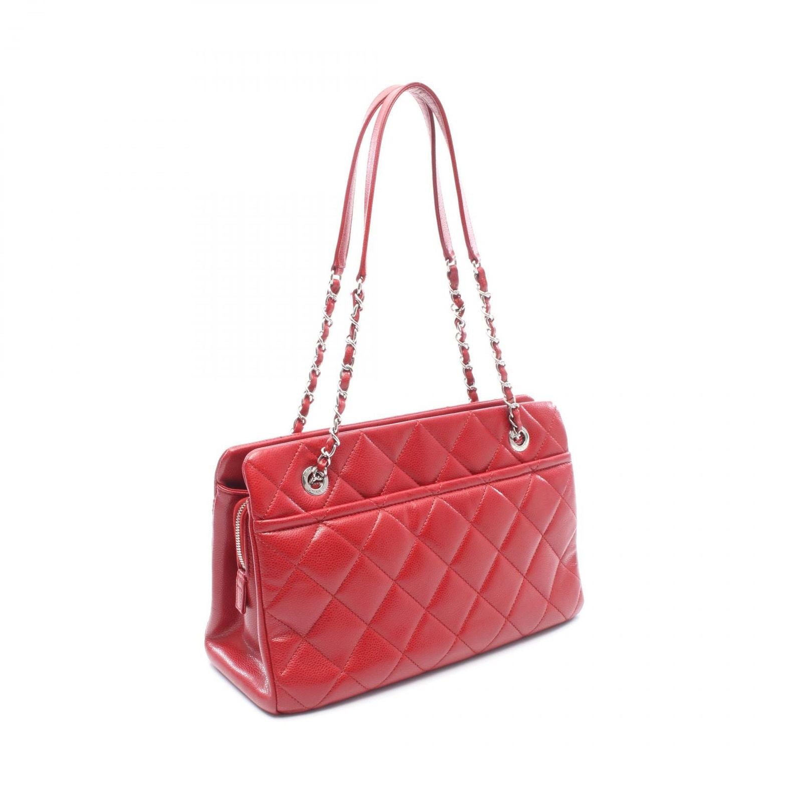 Chanel Tote Quilted CC Logo Red Caviar Leather CC Chain — view 2