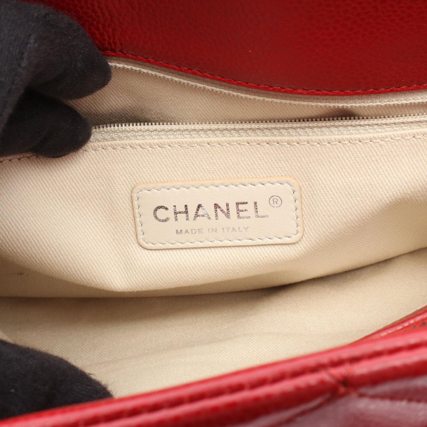 Chanel Tote Quilted CC Logo Red Caviar Leather CC Chain — view 4