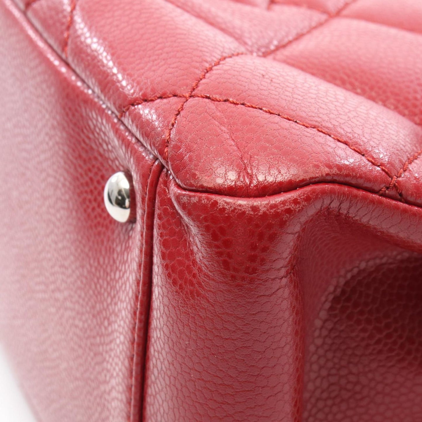 Chanel Tote Quilted CC Logo Red Caviar Leather CC Chain — view 9