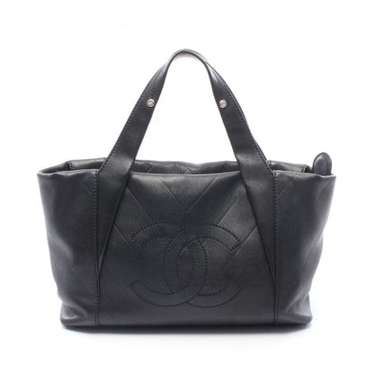 Chanel Tote CC Logo Black Leather Quilted Stitch Handbag