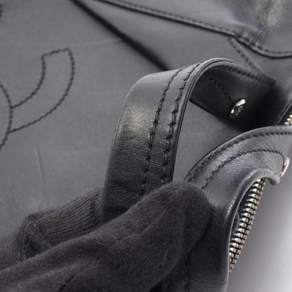 Chanel Tote CC Logo Black Leather Quilted Stitch Handbag — view 9