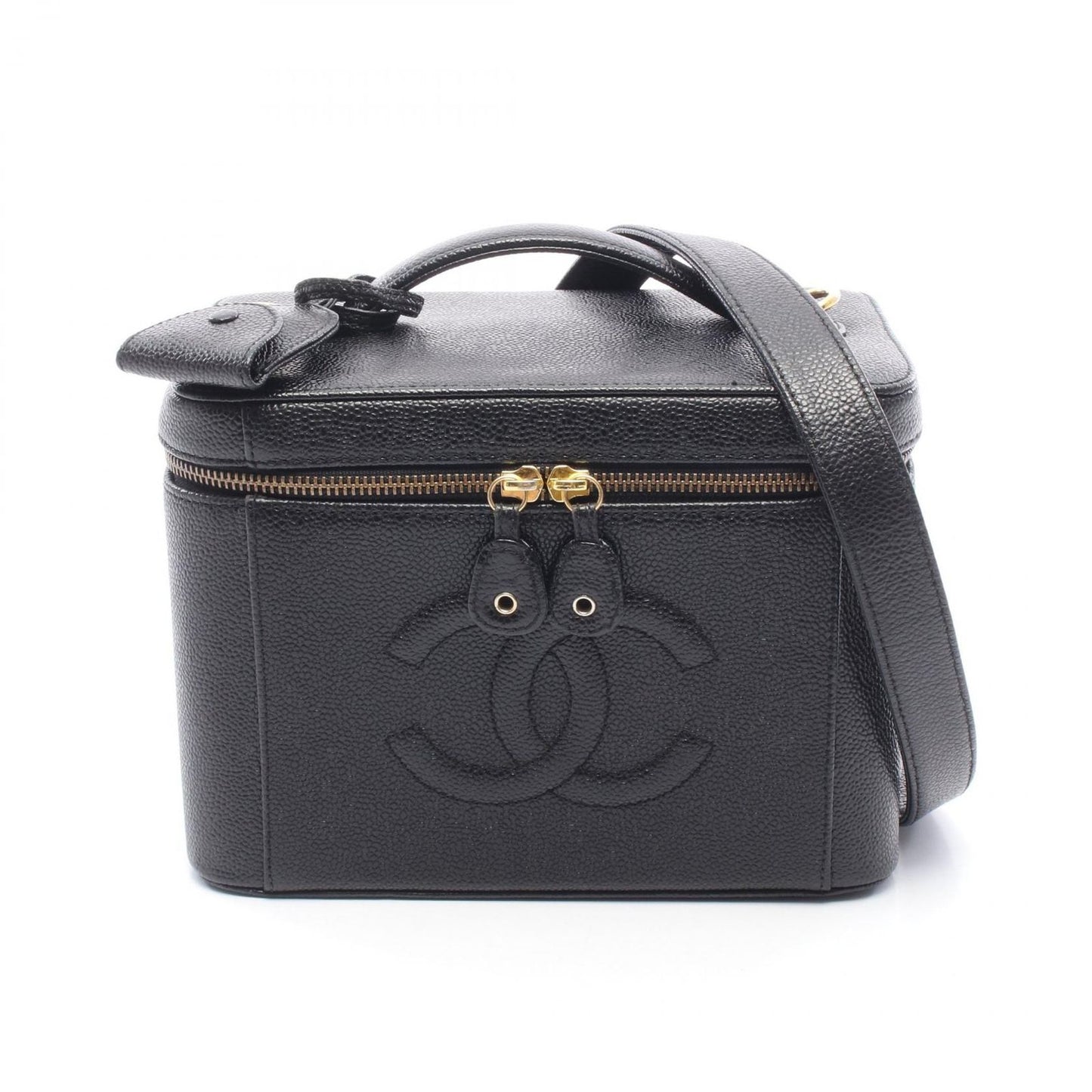 Chanel Handbag CC Logo Vanity 2-Way Black Caviar Leather CC Shoulder