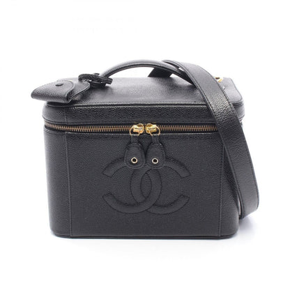 Chanel Handbag CC Logo Vanity 2-Way Black Caviar Leather CC Shoulder