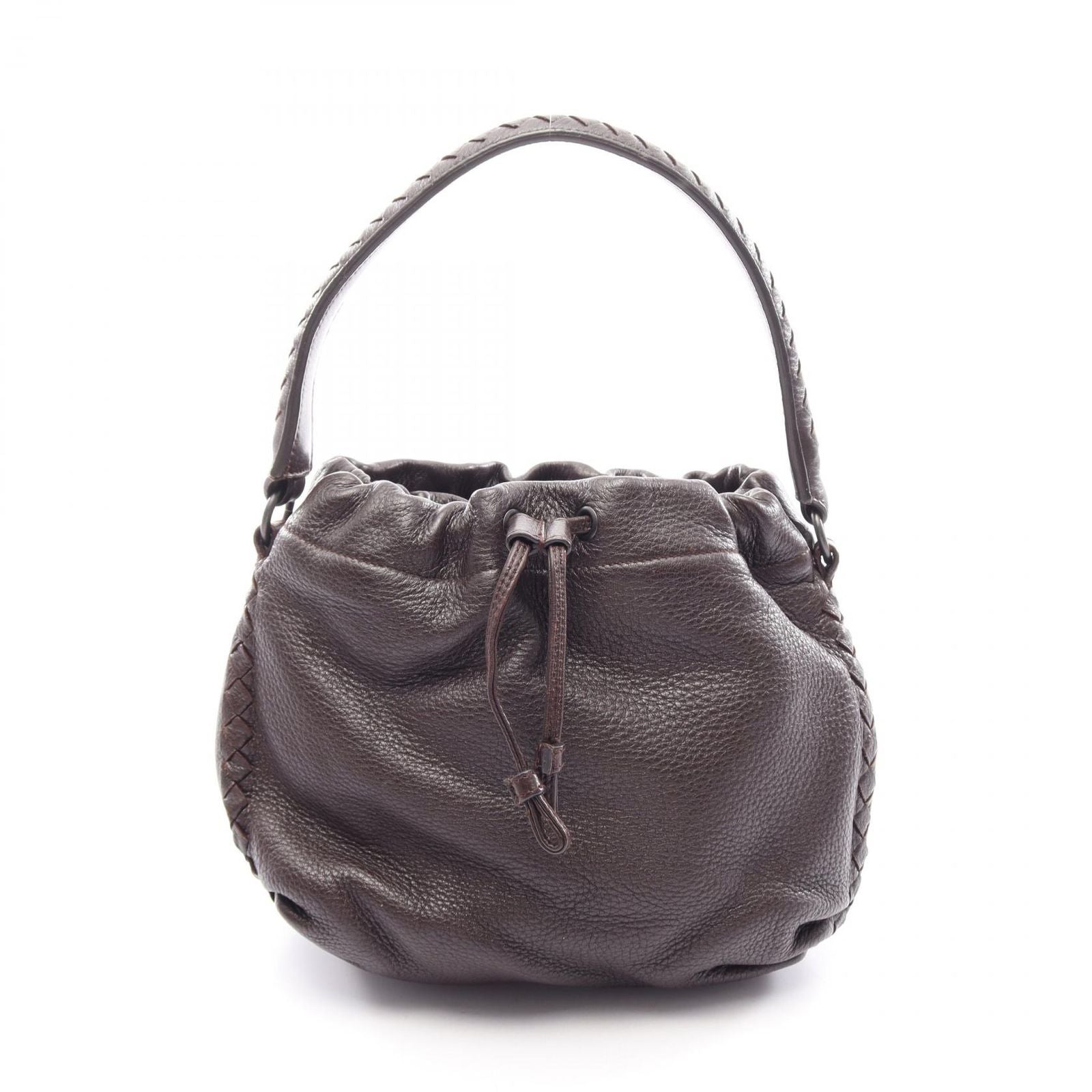 Bottega Veneta Handbag Intrecciato Drawstring Bag Dark Brown Leather