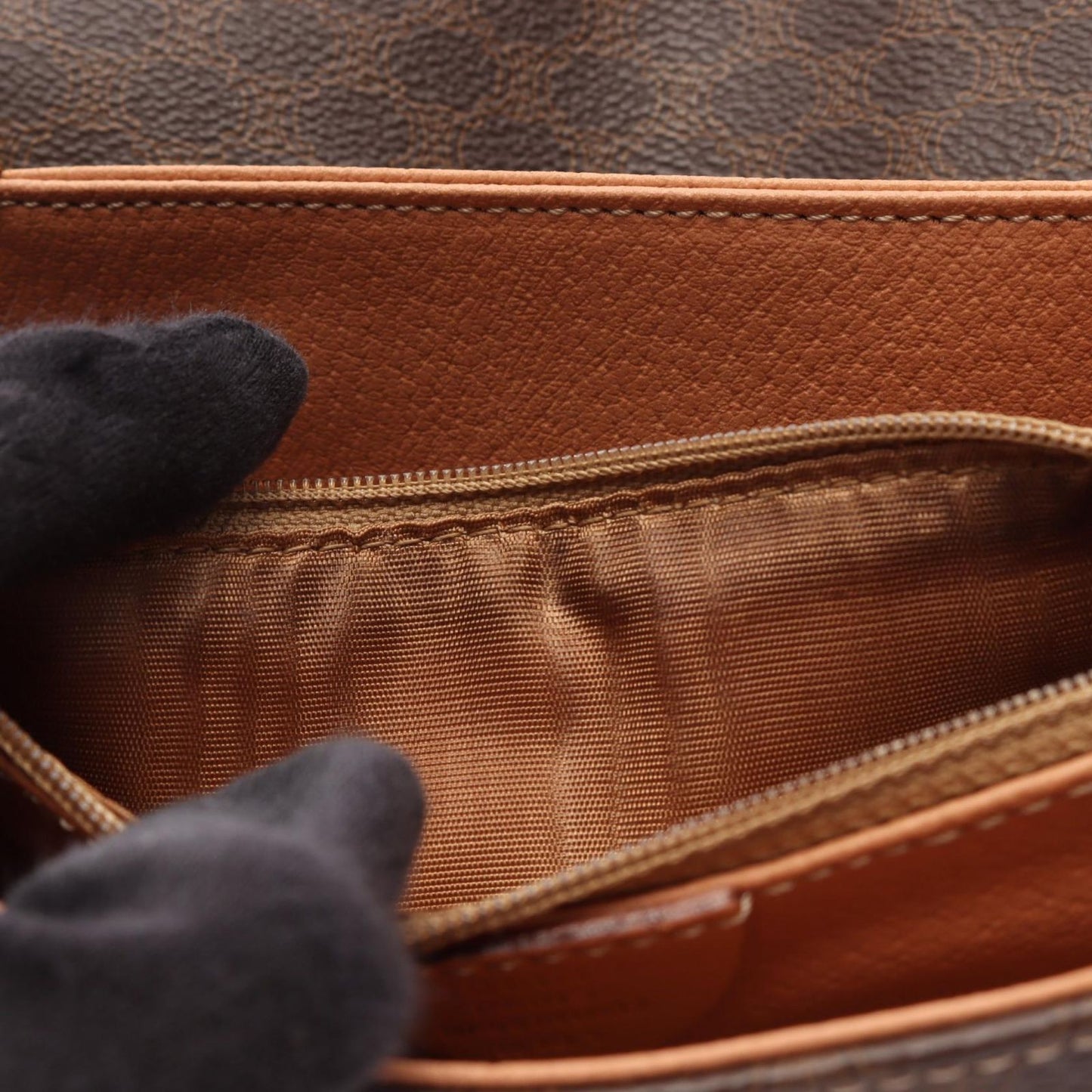 Celine Shoulder Bag Macadam Brown Canvas Leather — view 5