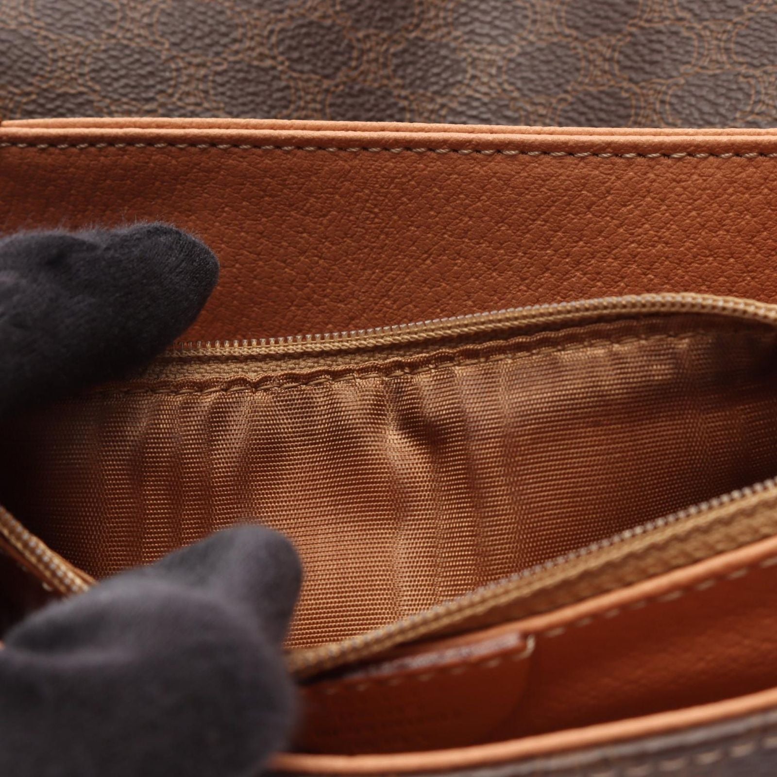 Celine Shoulder Bag Macadam Brown Canvas Leather — view 5