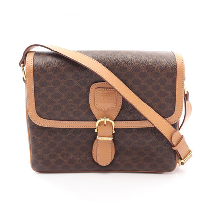 Celine Shoulder Bag Macadam Brown Canvas Leather