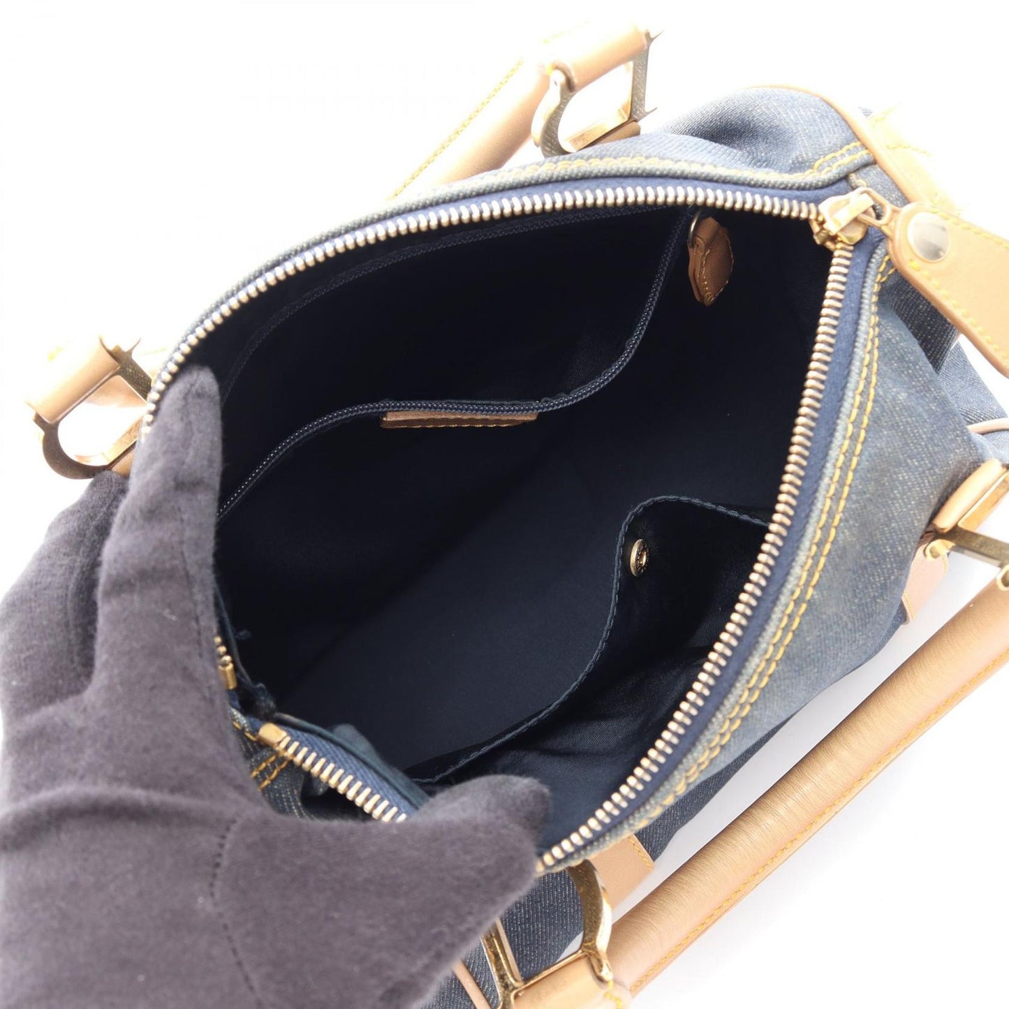 Dior Handbag Mini Boston Blue Denim Leather — view 3
