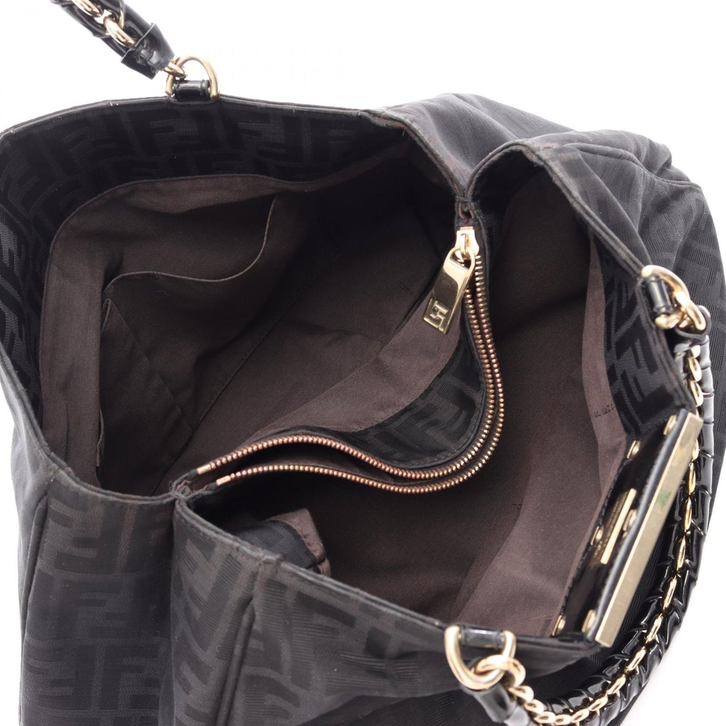 Fendi Tote Zucca Black Canvas Patent — view 3