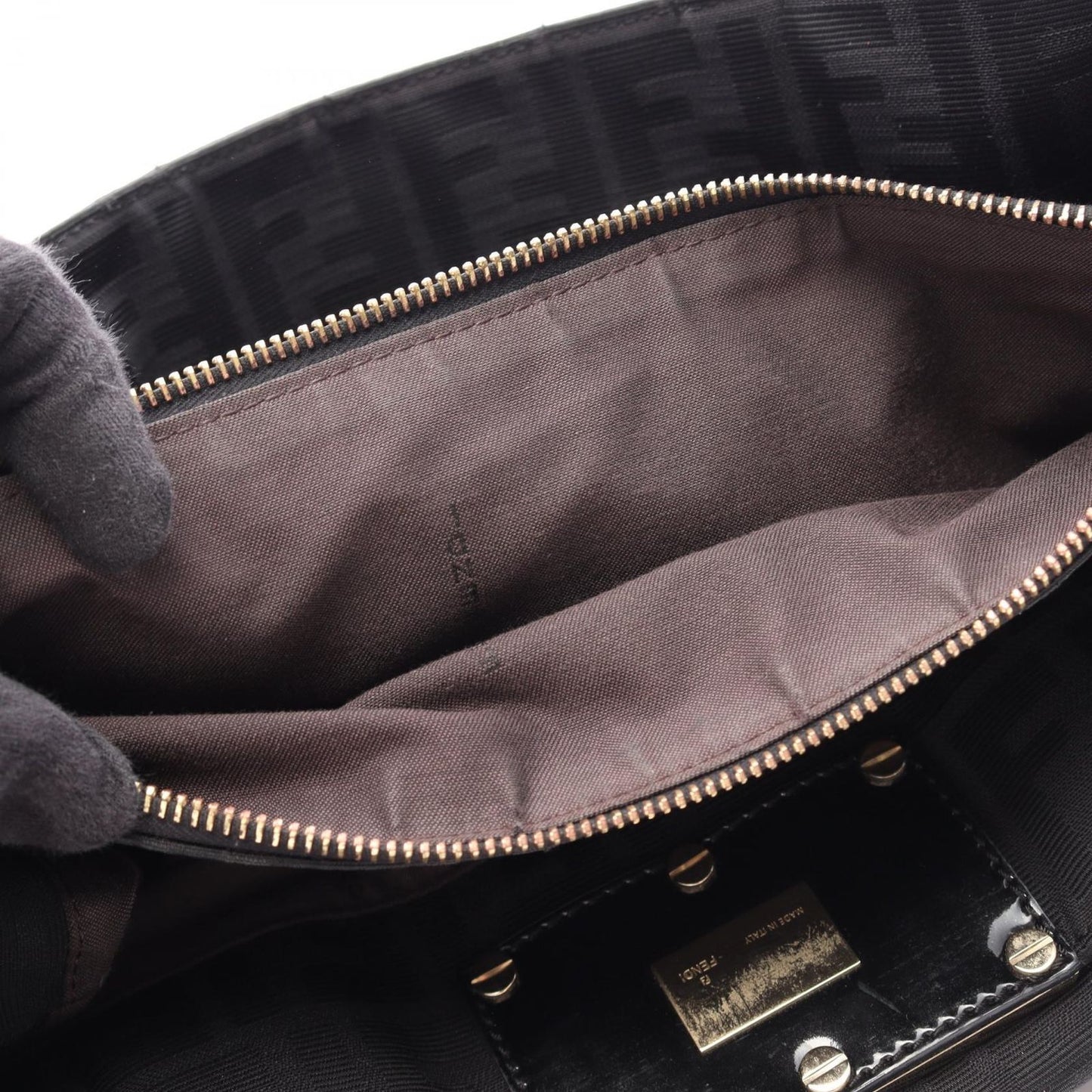 Fendi Tote Zucca Black Canvas Patent — view 5