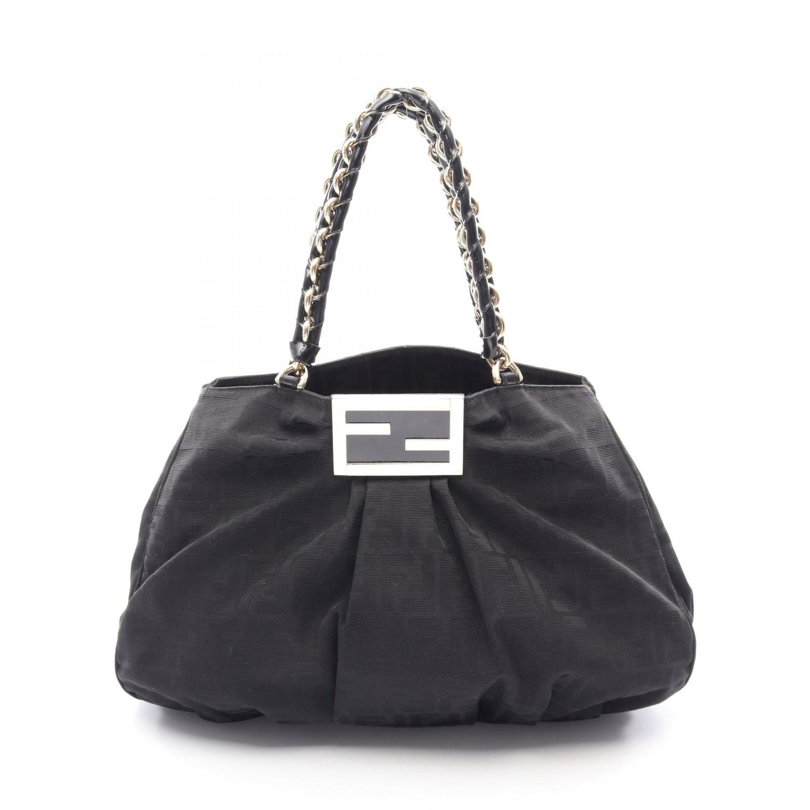 Fendi Tote Zucca Black Canvas Patent
