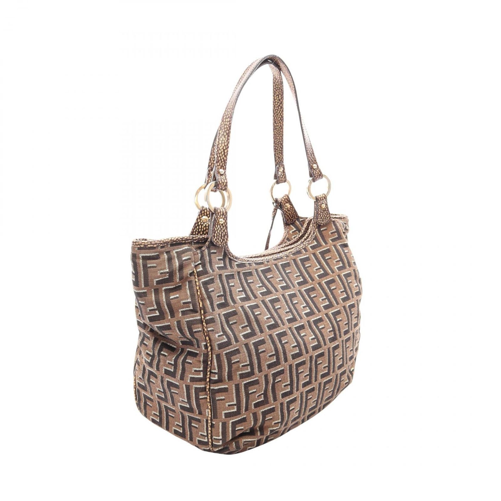 Fendi Tote Zucca Brown Canvas Leather Shoulder — view 2
