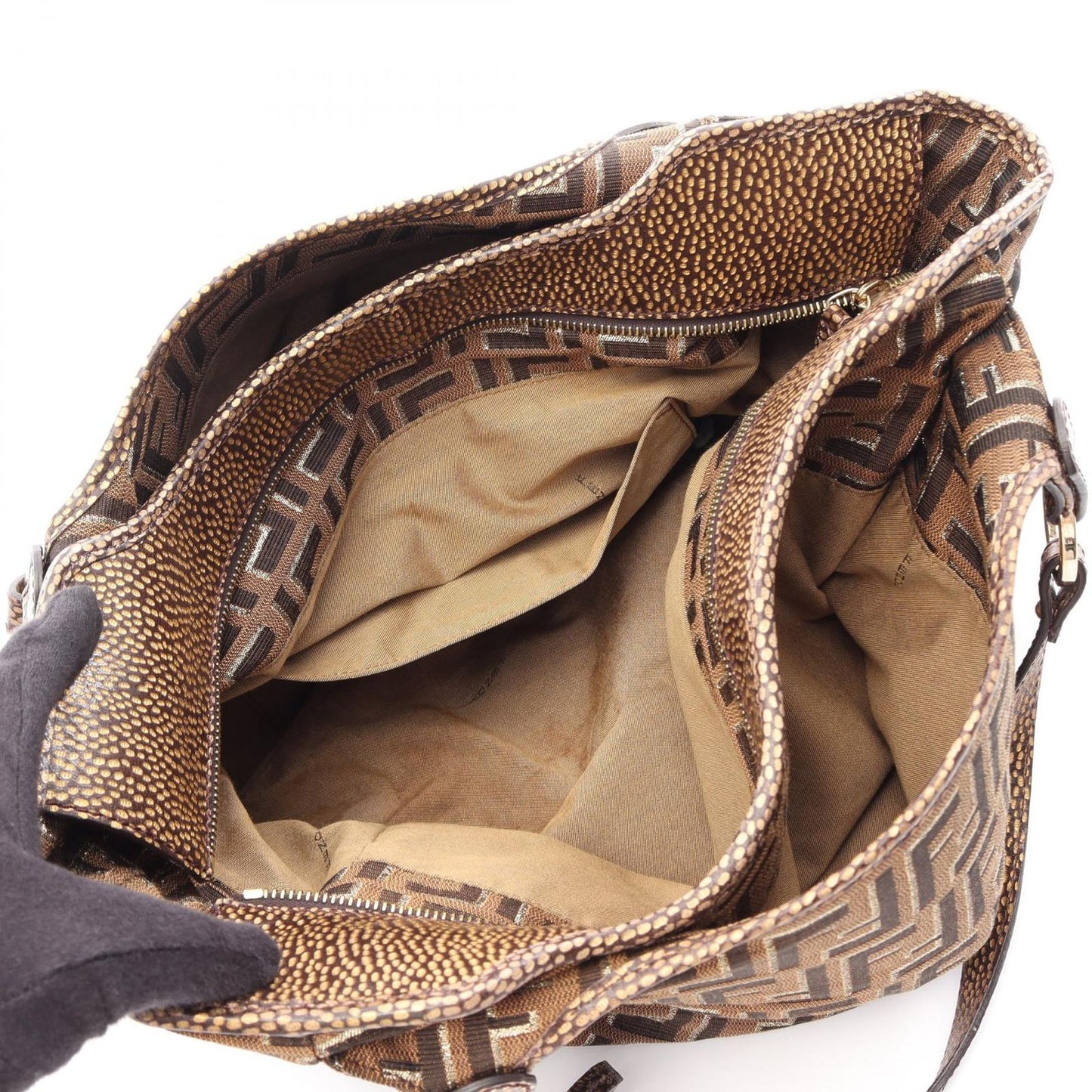 Fendi Tote Zucca Brown Canvas Leather Shoulder — view 3